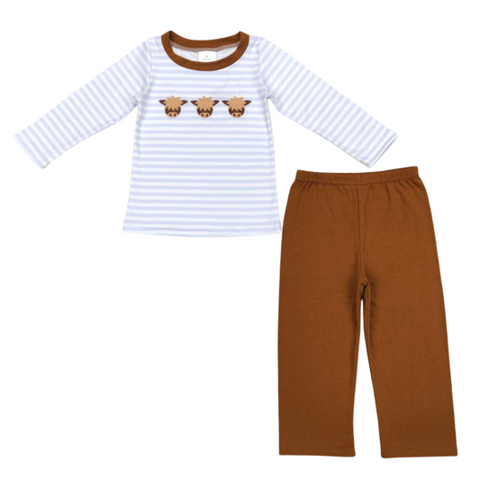 Embroidered Cow Trio Pants Set