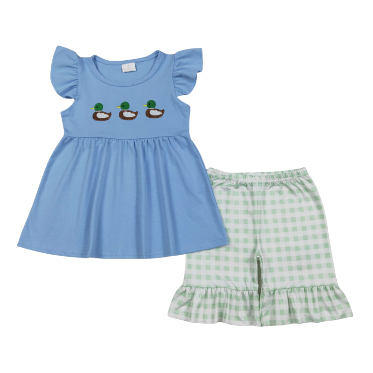 Embroidered Ducks Ruffle Set - Preorder