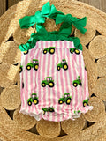 Pink Striped Tractor Romper - Preorder
