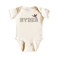 Camo Flying Mallard Name Bodysuit - Natural