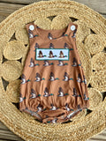 Embroidered Brown Mallard Romper - Preorder