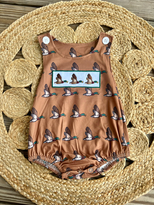 Embroidered Brown Mallard Romper