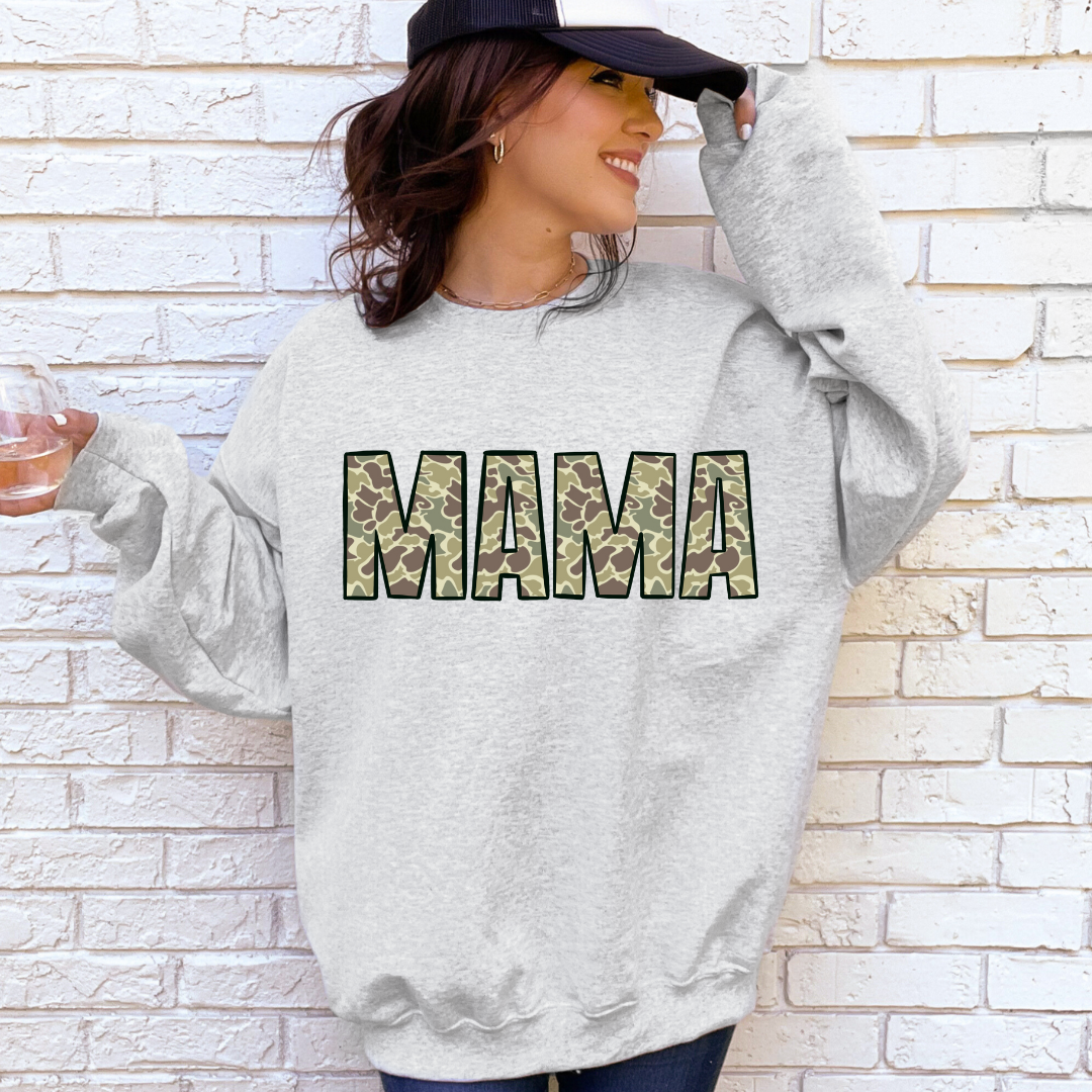 Old School Camo Mama Crewneck - Gildan