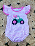 Pink Appliqué Tractor Bubble - Preorder