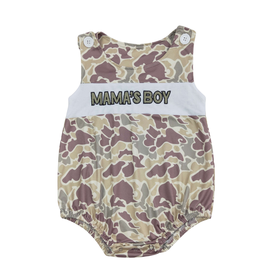 Camo Embroidered Mama’s Boy Romper - Preorder
