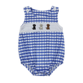 Blue Plaid Embroidered Labs Romper - Preorder