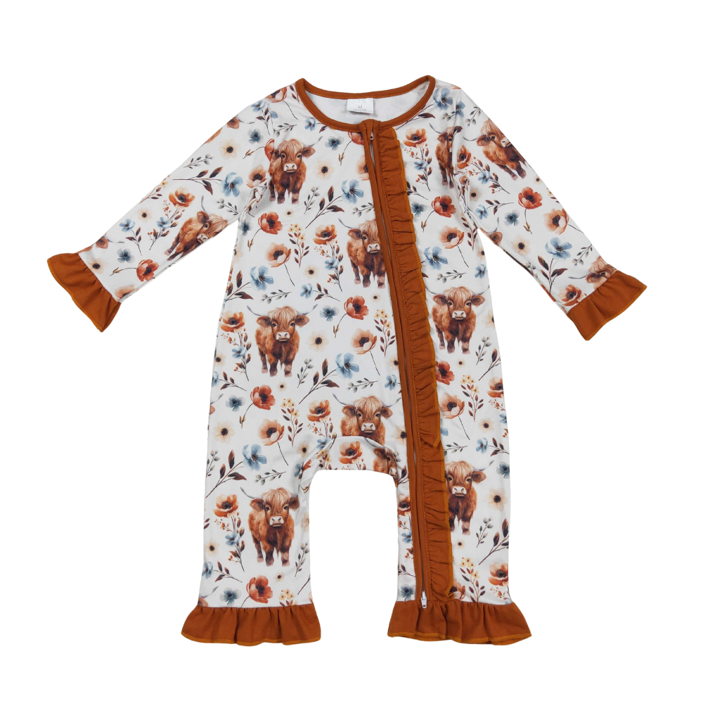 Highland Cow Fall Ruffle Romper - Preorder
