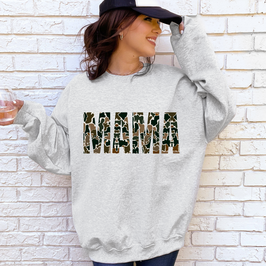Retro Camo Mama Crewneck - Gildan