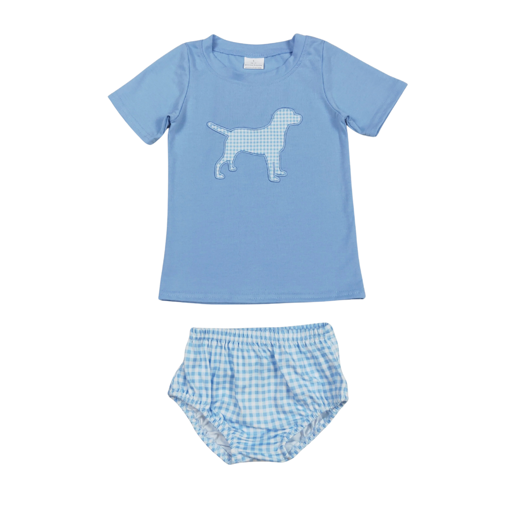 Blue Gingham Dog Set