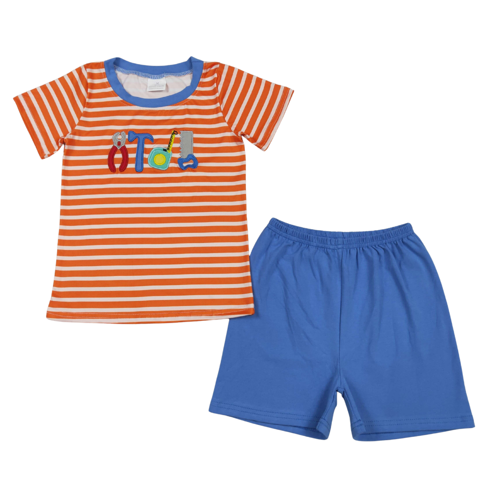Orange Striped Embroidered Tool Short Set - Preorder