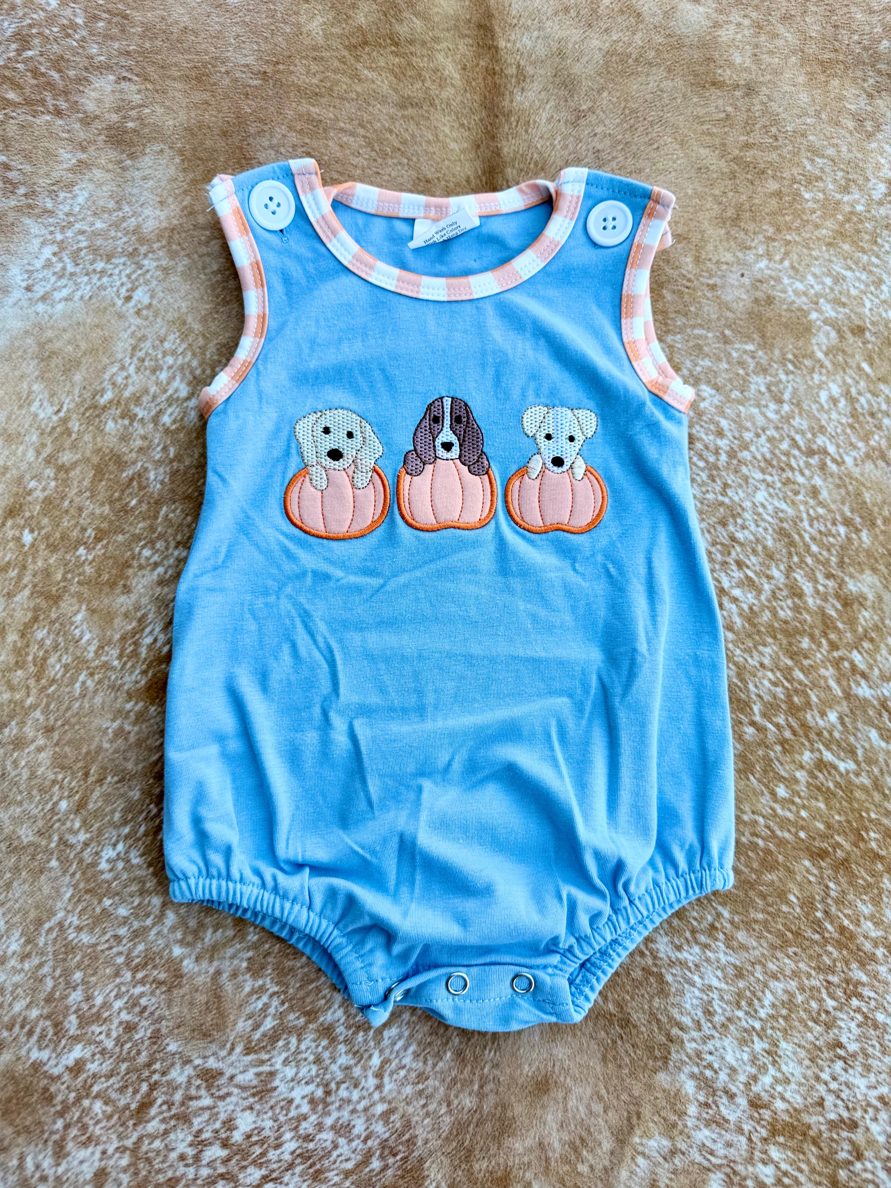 Embroidered Fall Puppies Romper