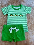 Embroidered Green Striped Tractor Set