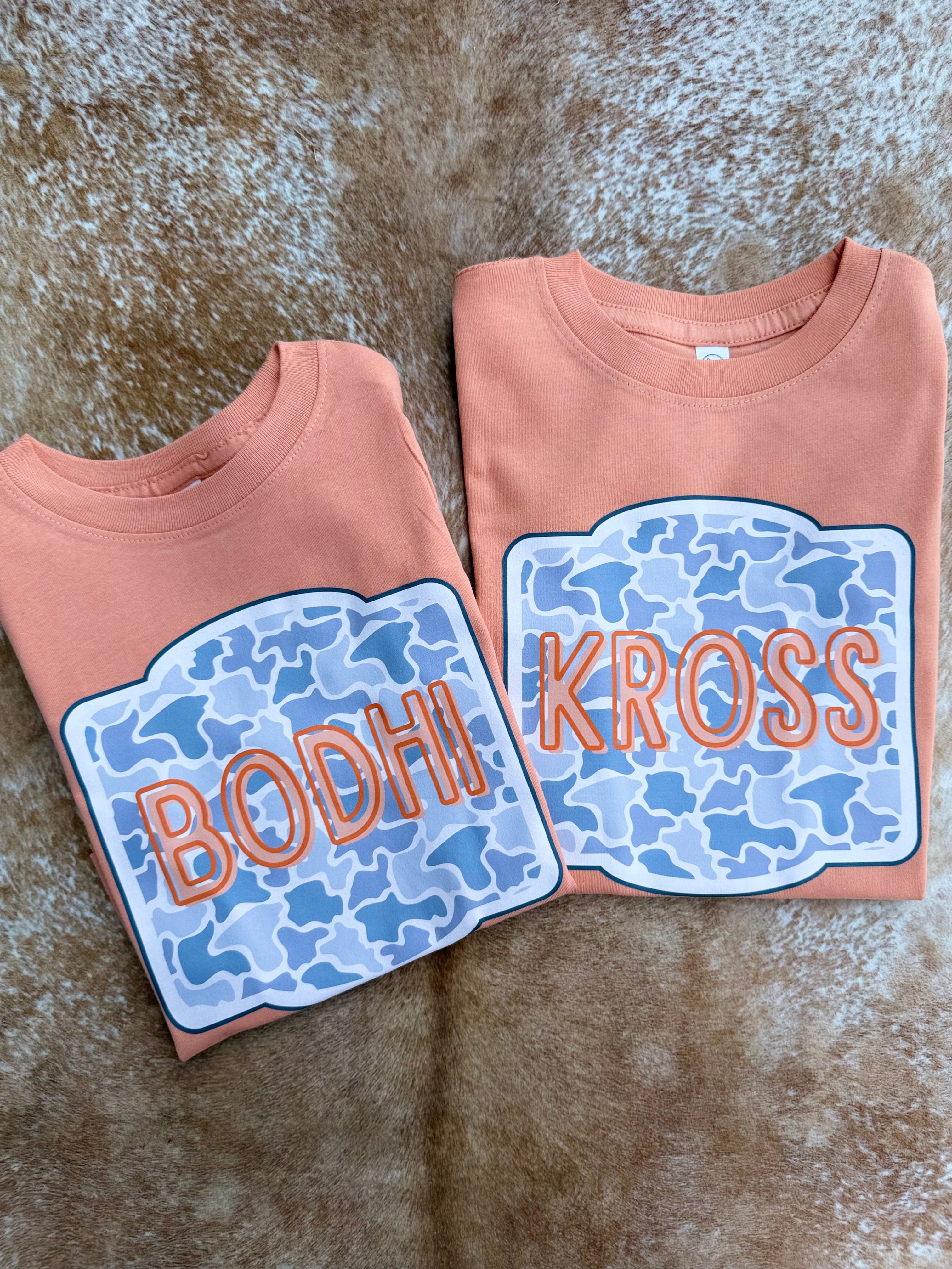 Light Camo Sunset Name Plate Tee - CUSTOM