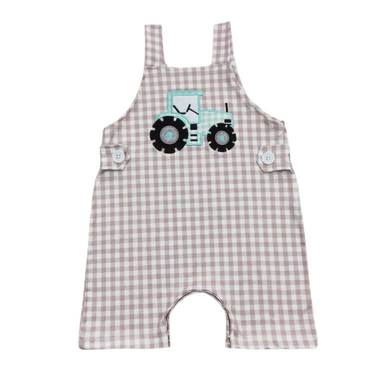 Gingham Tractor Romper - Preorder