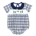 Plaid Collard Embroidered Duck Romper - Preorder