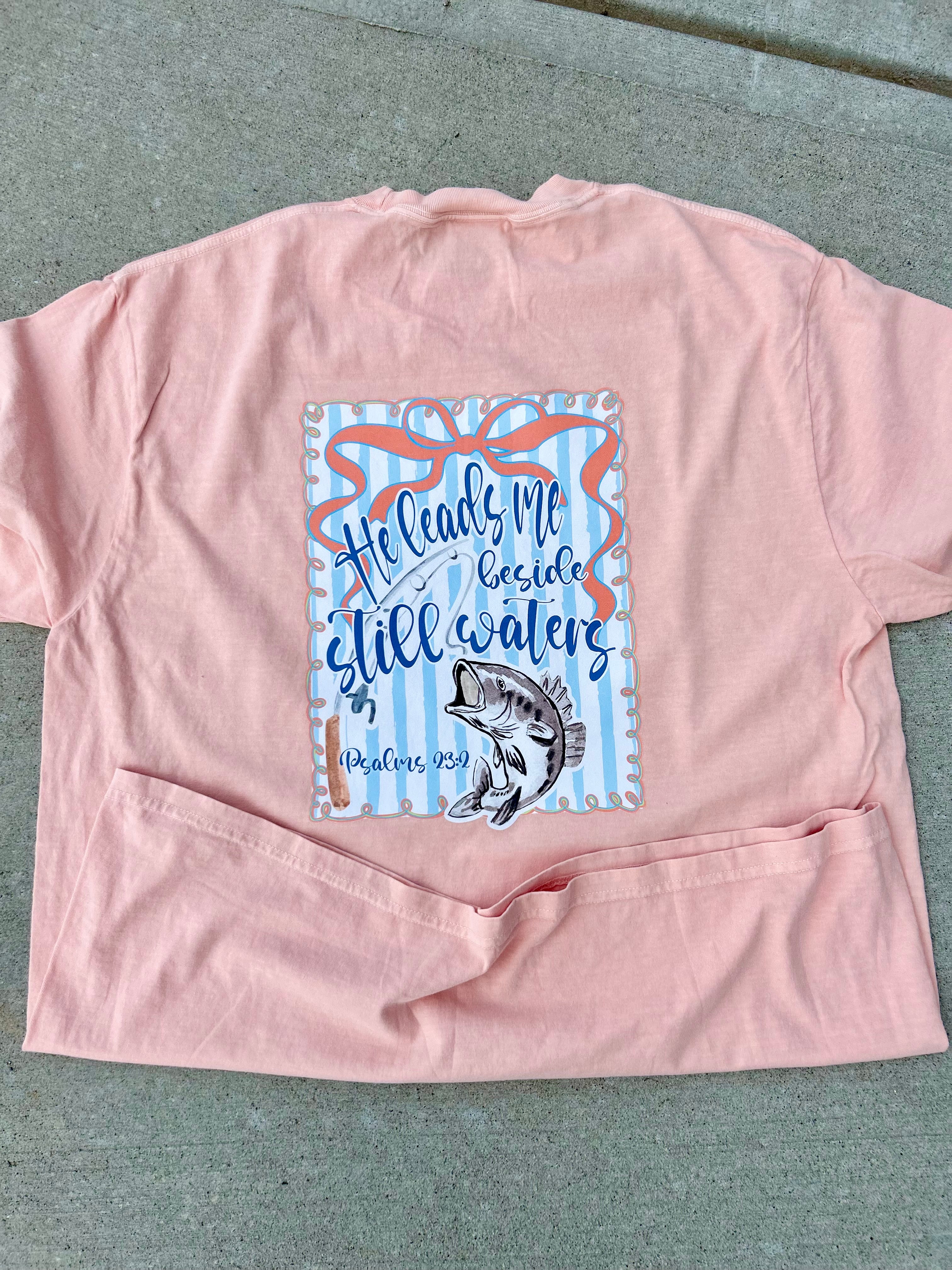 He Leads Me Psalms 23:2 Shirt - Peachy
