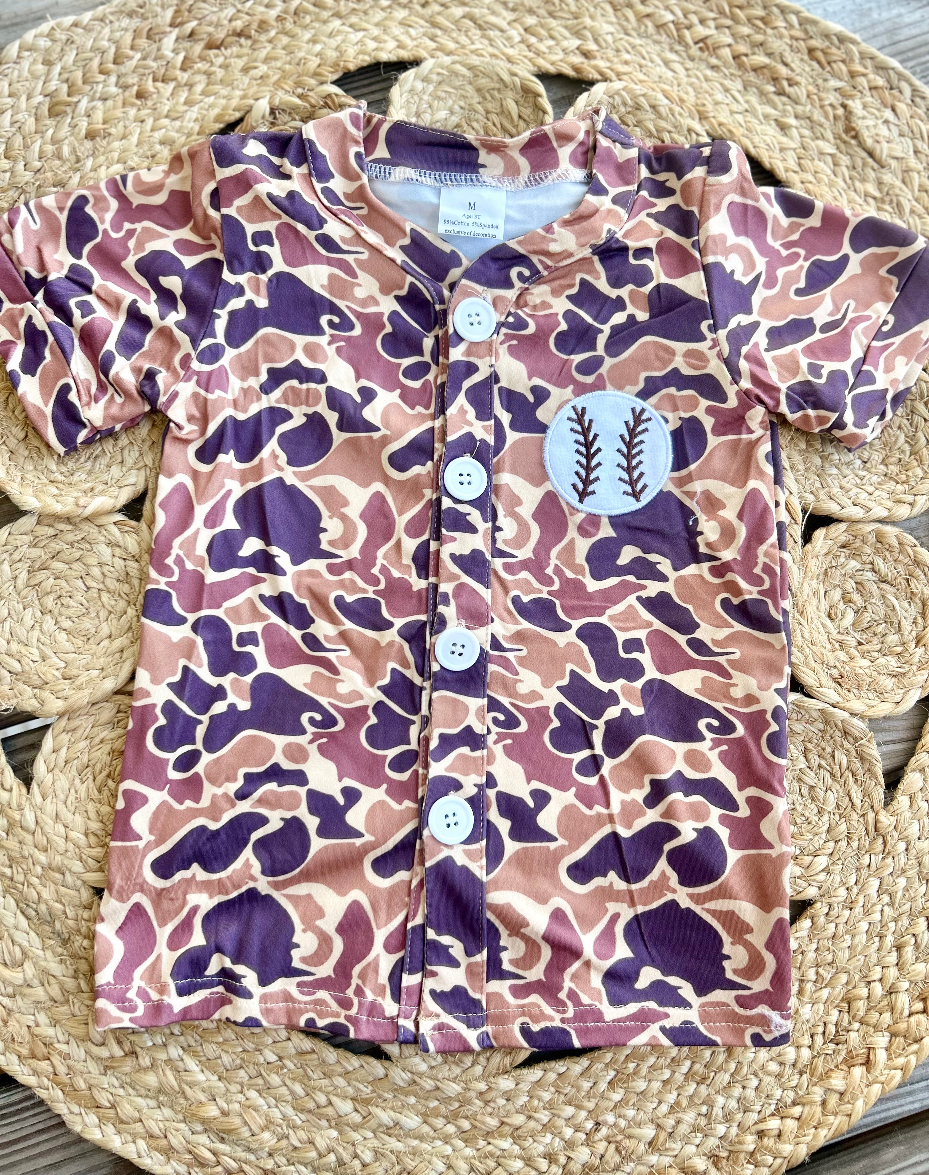 Camo Embroidered Baseball Button Up - Preorder