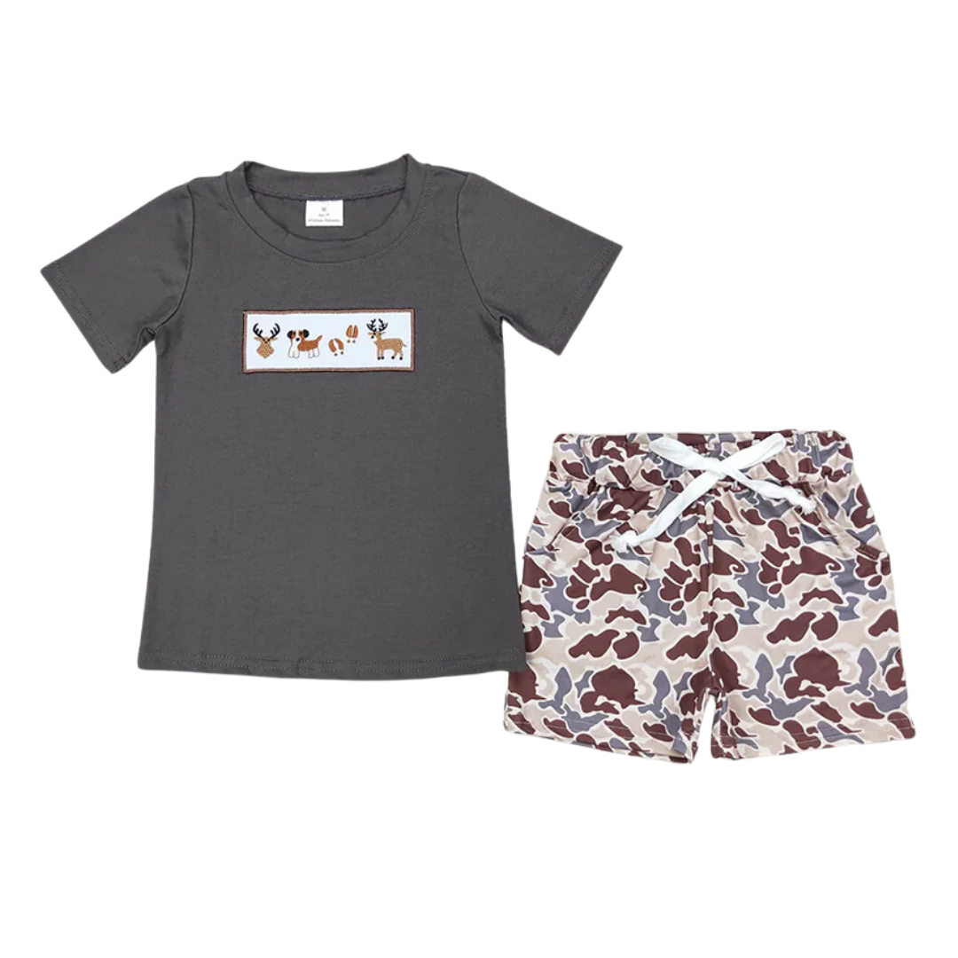 Embroidered Deer & Puppy Camo Set - Preorder