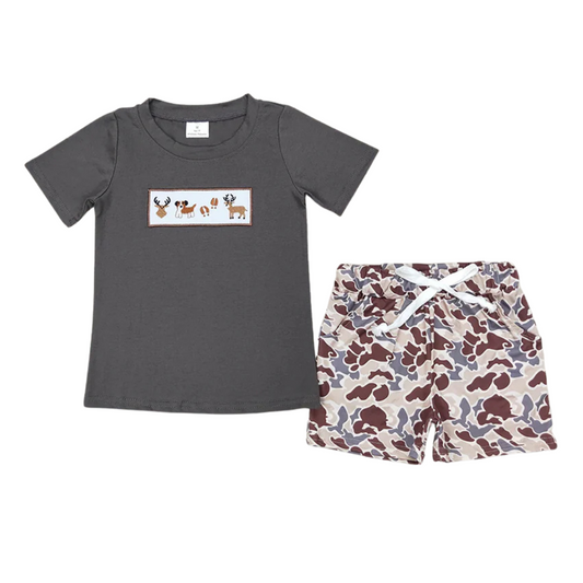 Embroidered Deer & Puppy Camo Set