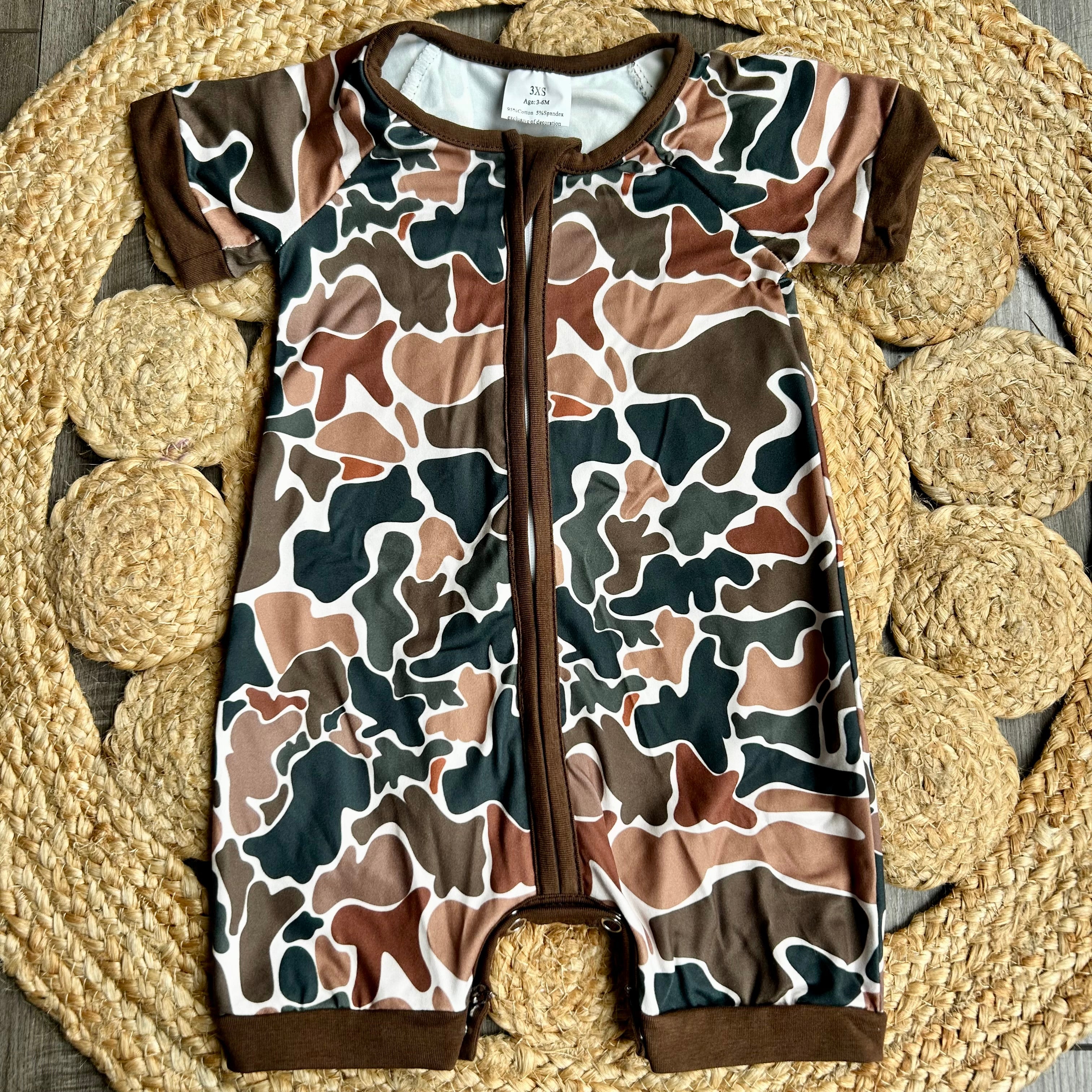 Retro Camo Shortie Romper - Preorder