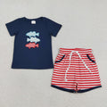 Red, White & Blue Embroidered Fish Set