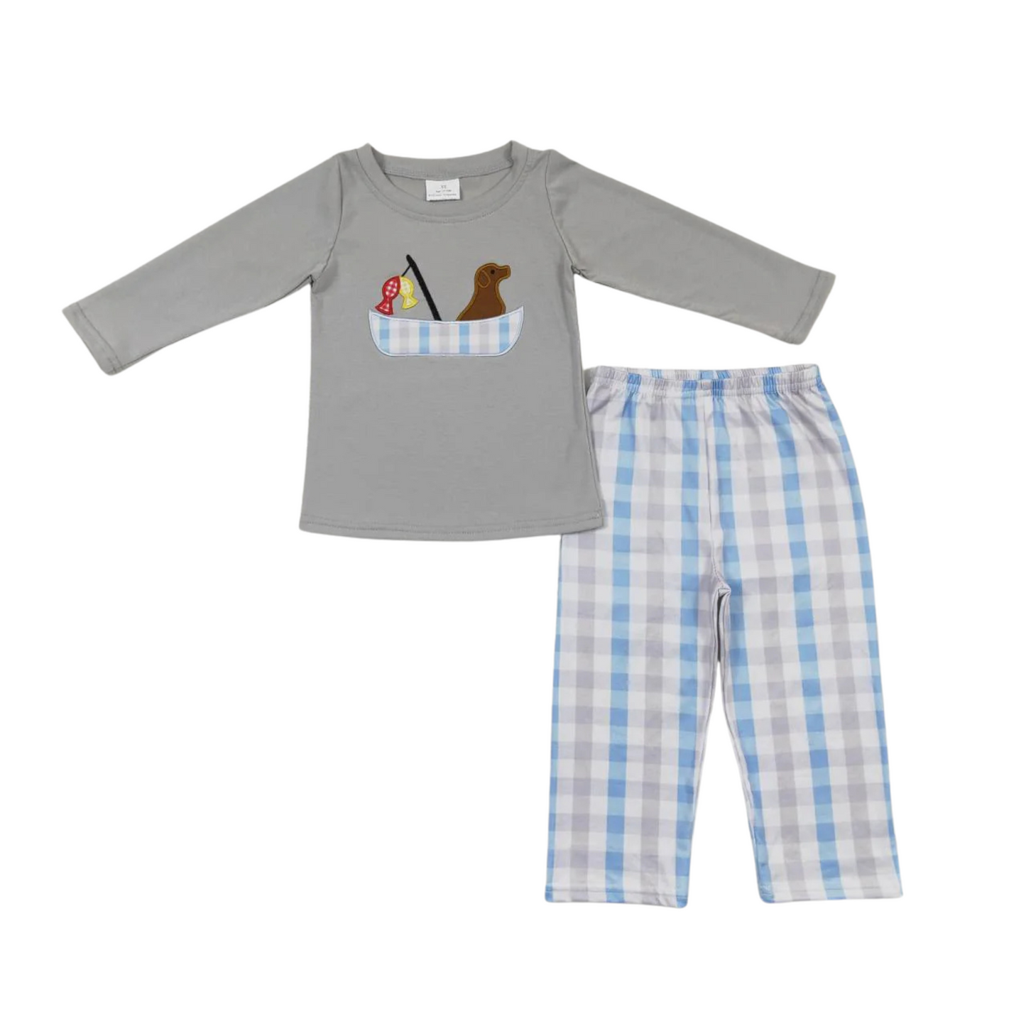 Fishing Puppy Plaid Pants Set