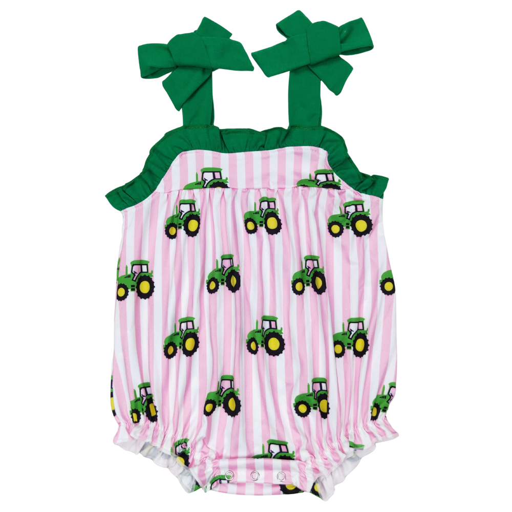 Pink Striped Tractor Romper - Preorder