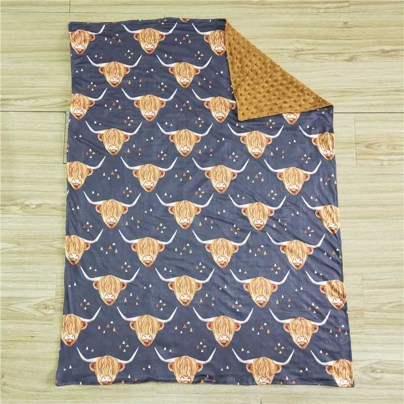 Navy Highland Cows Minky Blanket - Preorder