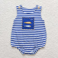 Blue Striped Embroidered Fishing Romper - Preorder