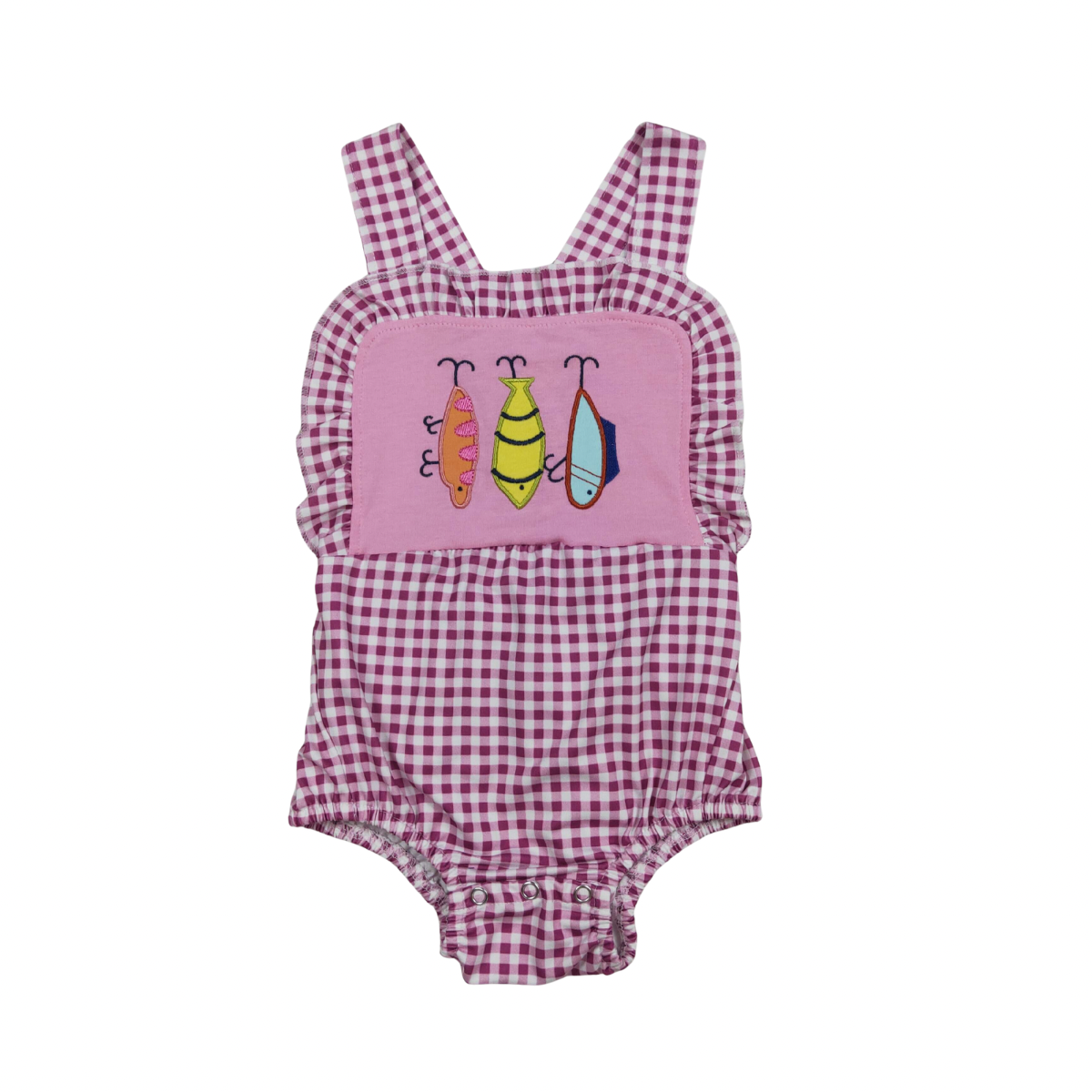 Pink Embroidered Fishing Lure Romper - Preorder