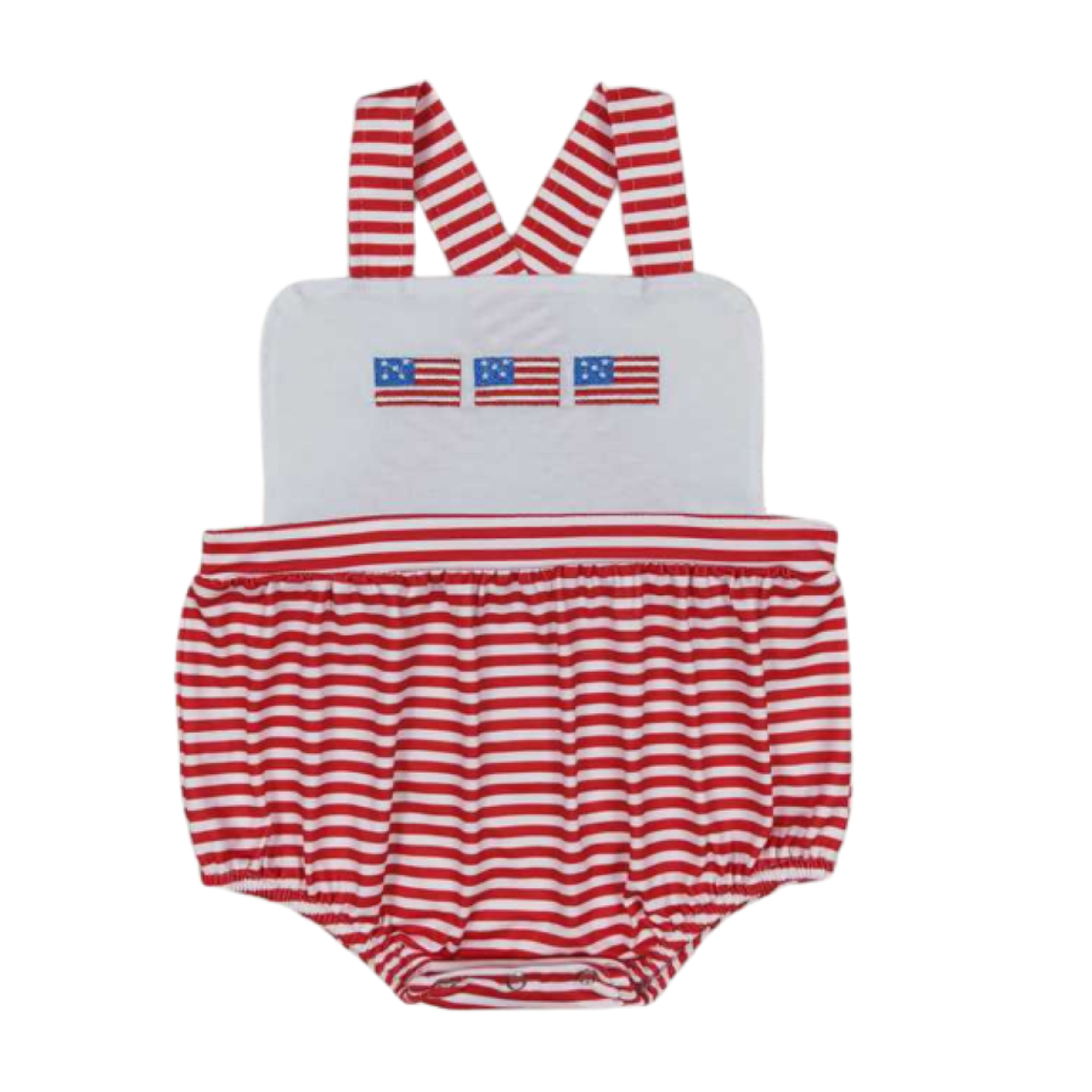 Red Striped Embroidered Flags Romper - Preorder
