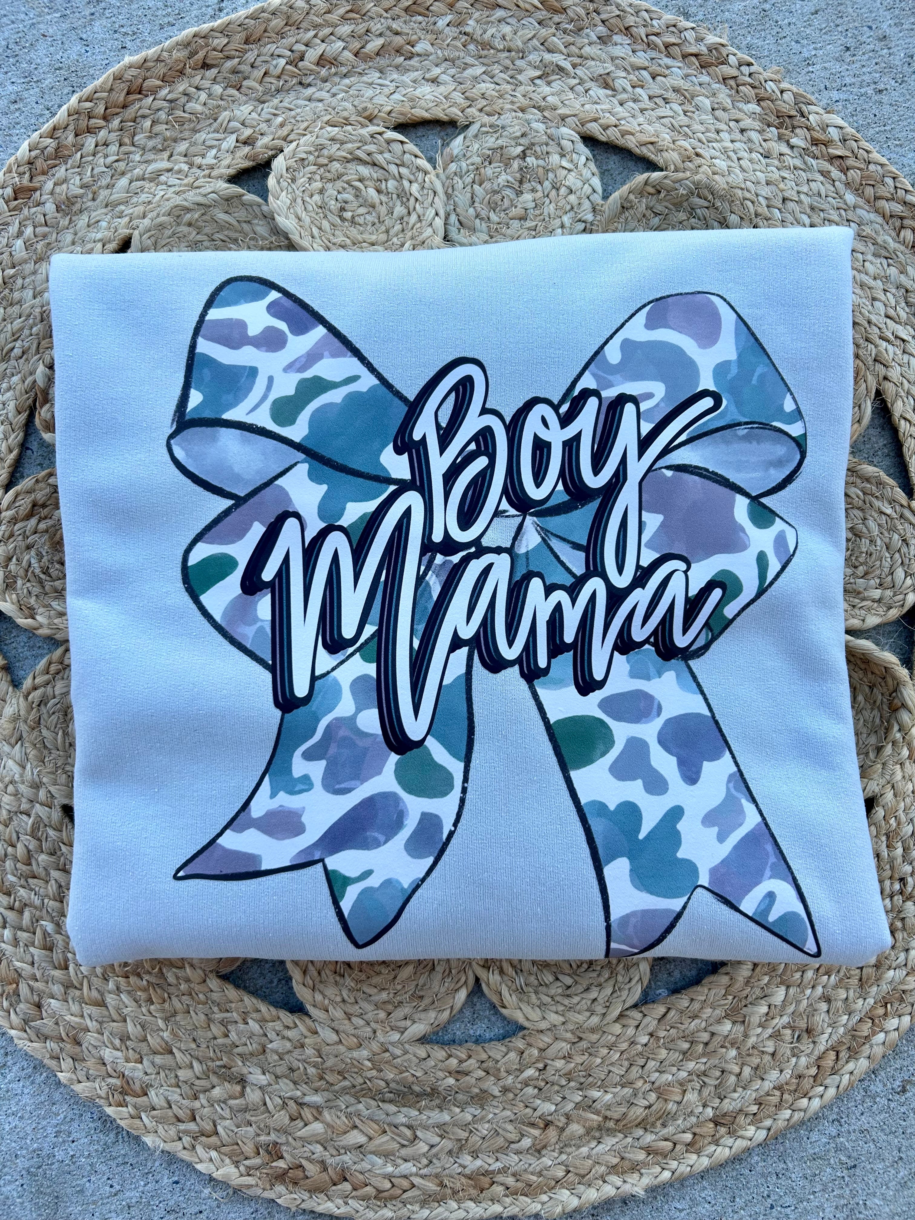 Boy Mama Camo Bow Crewneck