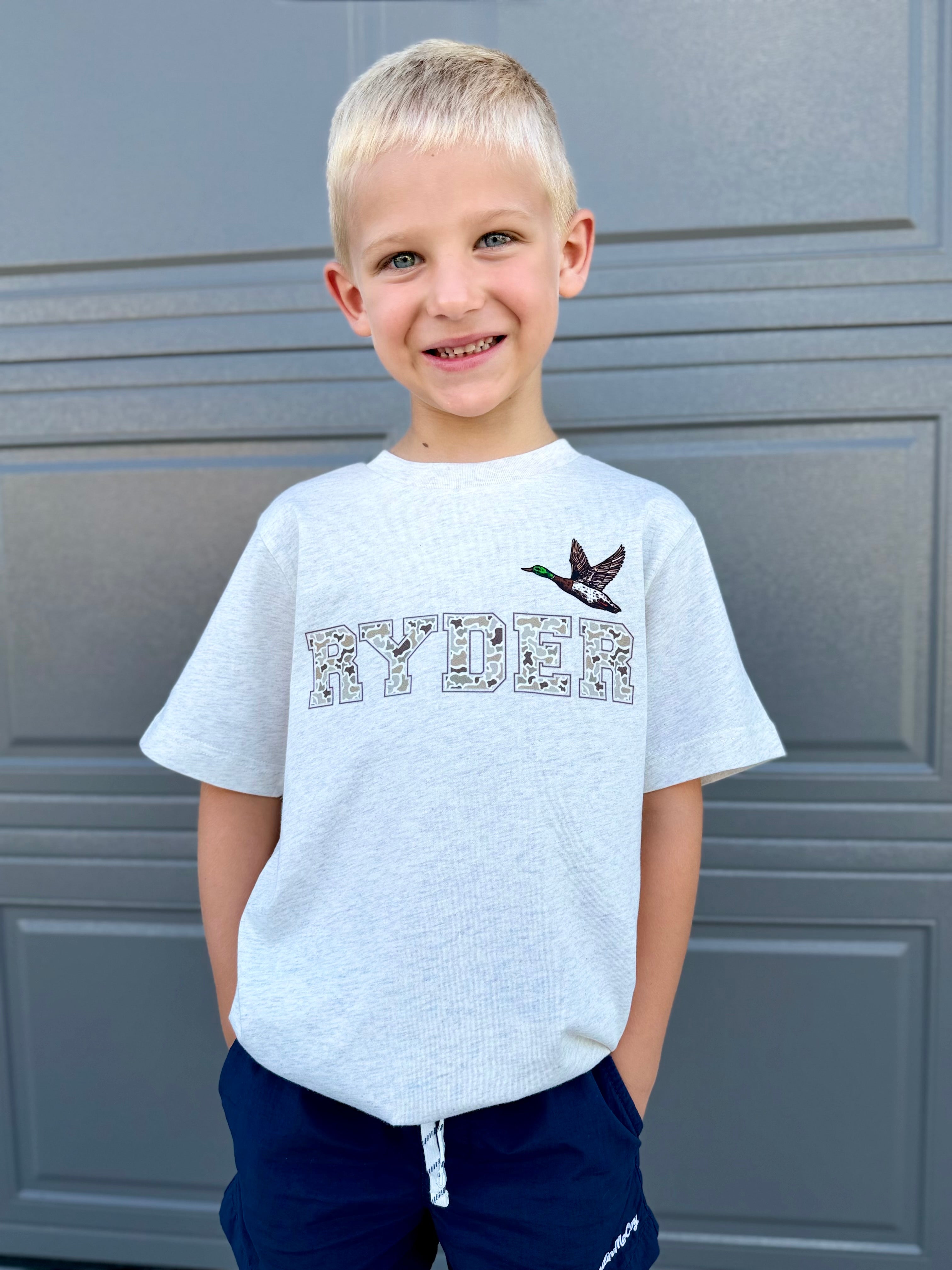 Camo Flying Mallard Name Tee - CUSTOM