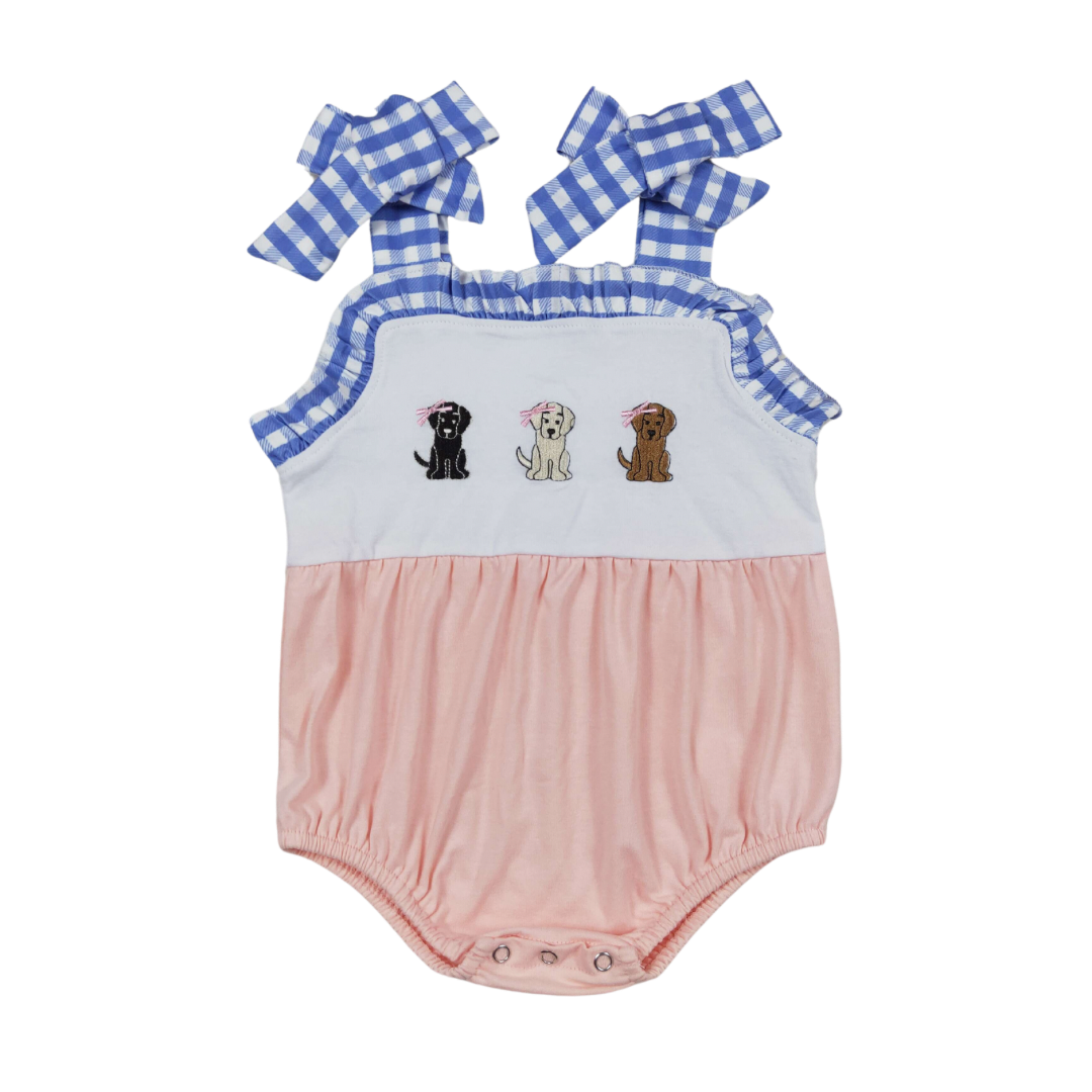 Embroidered Labs Bow Romper - Preorder