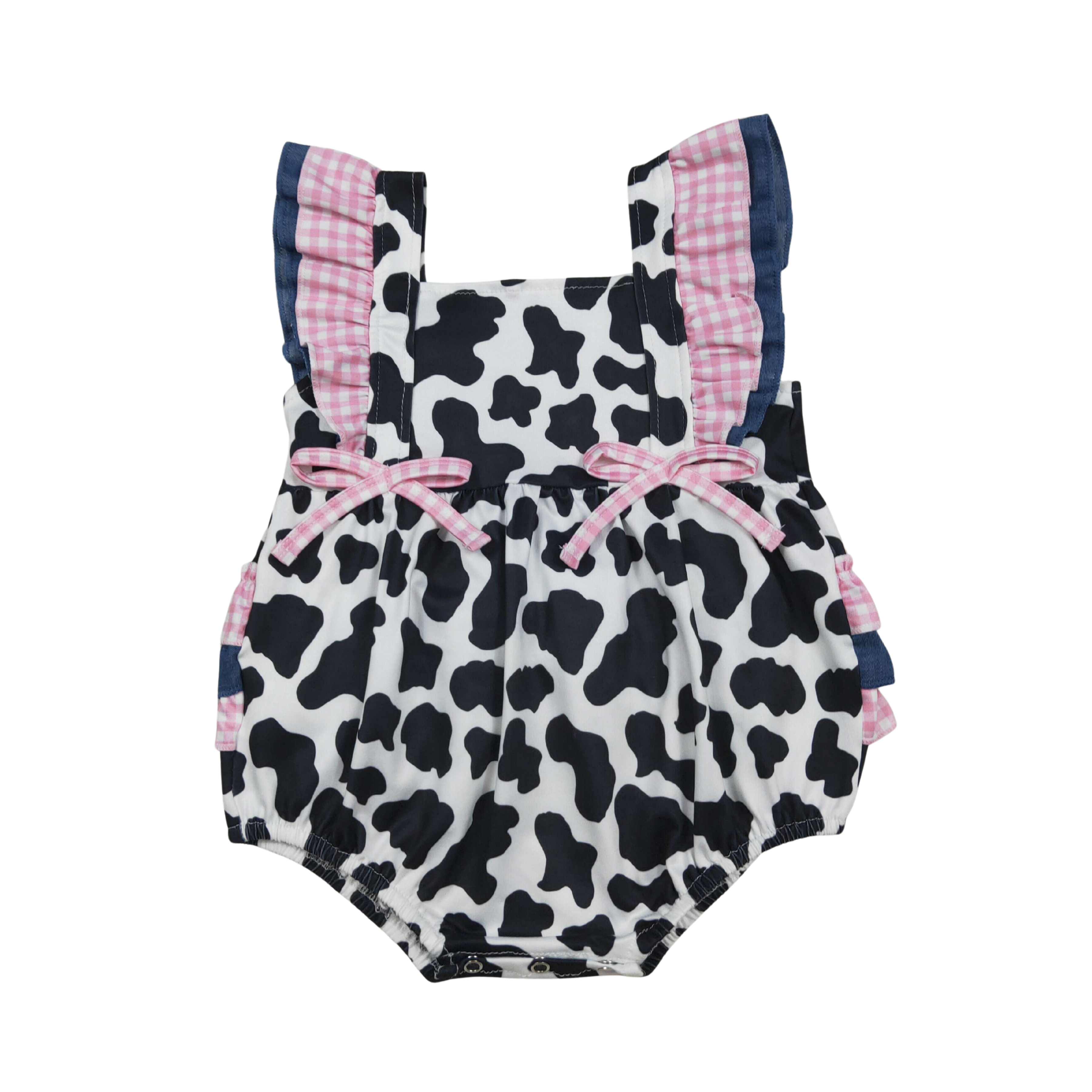 Cow Print Pink Gingham Romper - Preorder