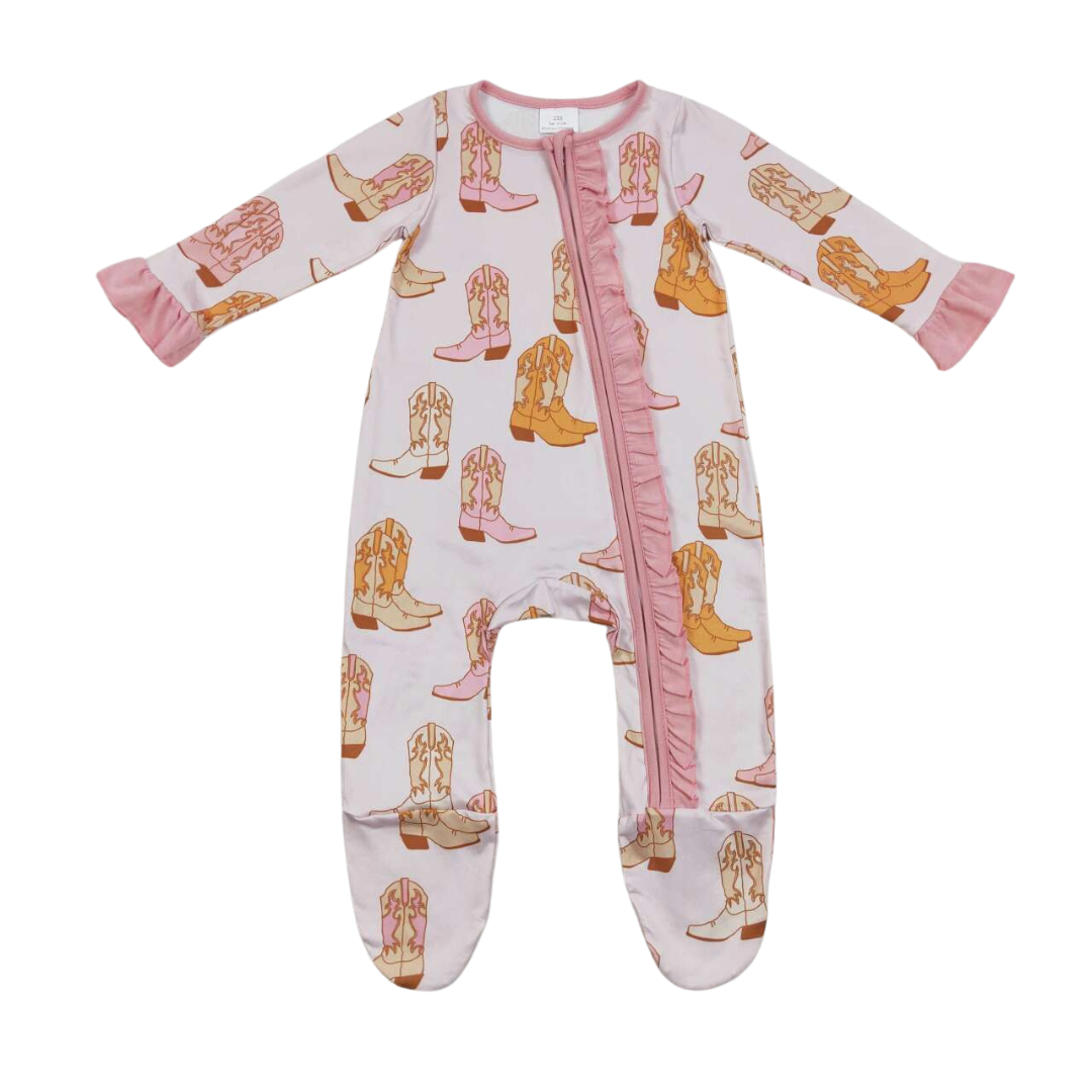 Cowgirl Boots Ruffle Footie - Preorder