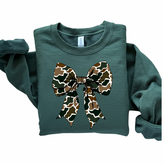 Retro Camo Bow Crewneck - Gildan
