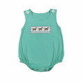 Mint Embroidered Puppy Romper - Preorder