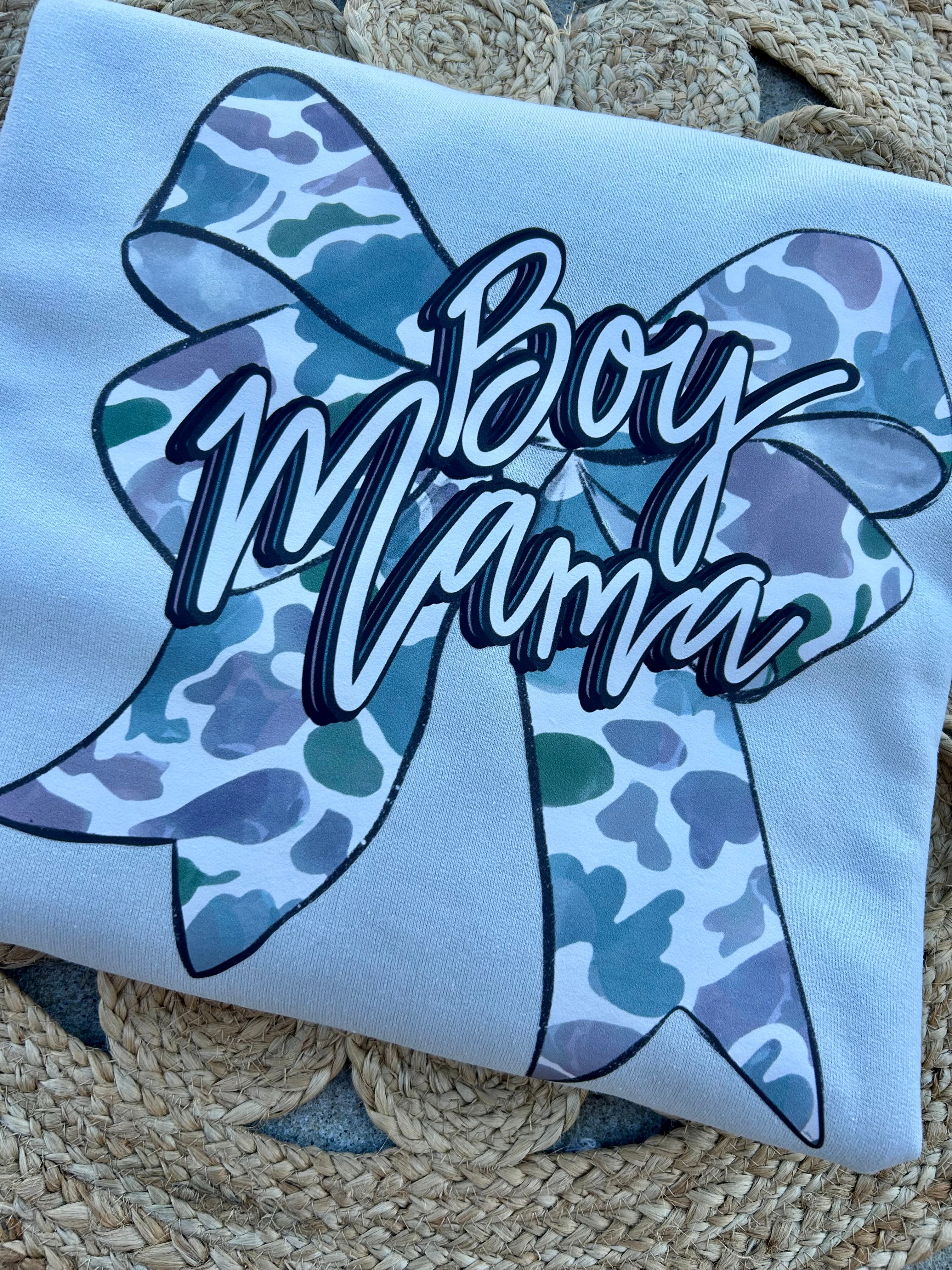 Boy Mama Camo Bow Crewneck