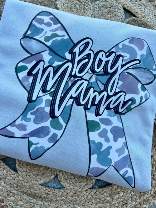 Boy Mama Camo Bow Crewneck