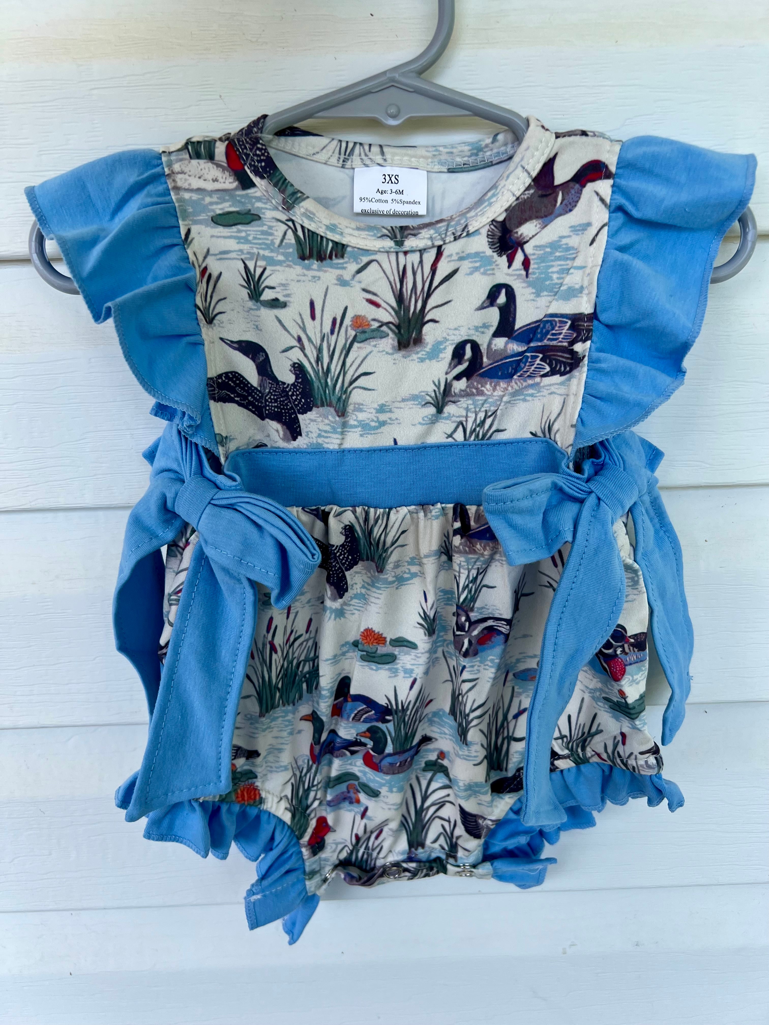 Light Blue Duck Ruffle Romper - Preorder