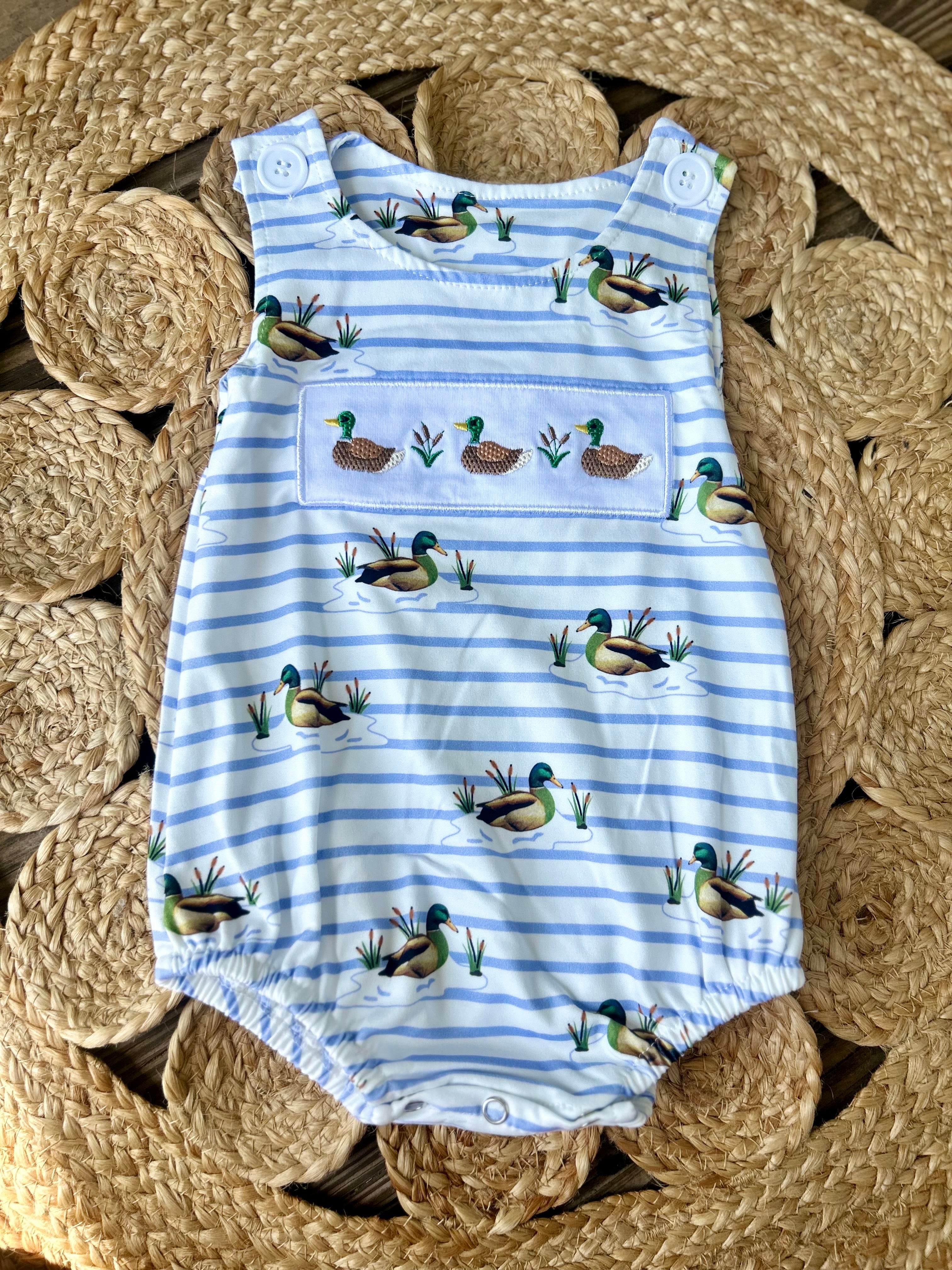 Embroidered Striped Mallard Romper - Preorder