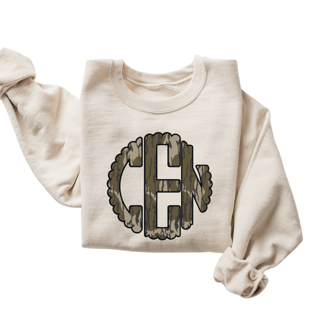 Camo Scalloped Monogram Crewneck *Leave initials in the notes at checkout*
