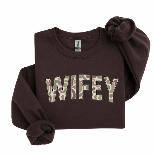 Camo WIFEY Crewneck - Chocolate