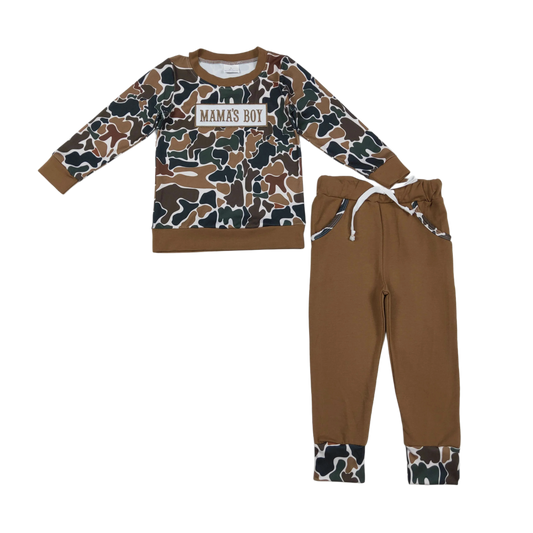 Brown Camo Embroidered Mama’s Boy Set
