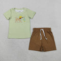 Sage Striped Embroidered Fishing Puppy Set - Preorder