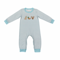 Embroidered Dog, Duck, Deer Long Romper - Preorder