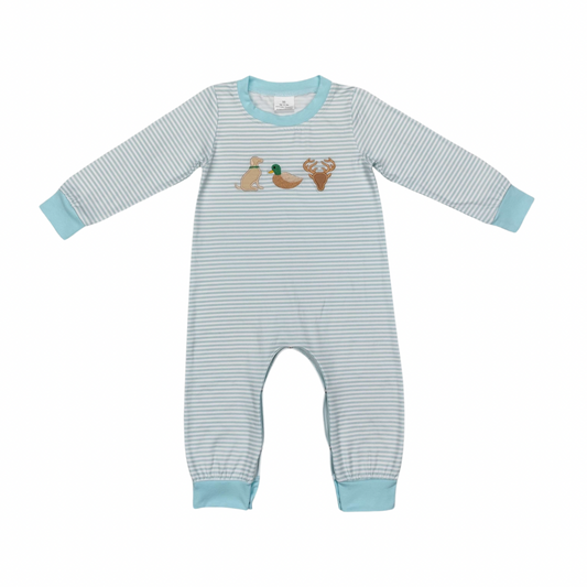 Embroidered Dog, Duck, Deer Long Romper