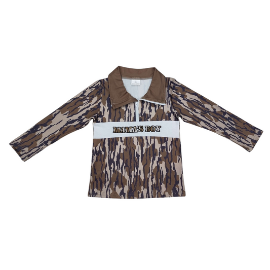 Embroidered Dark Camo Mama’s Boy Pullover