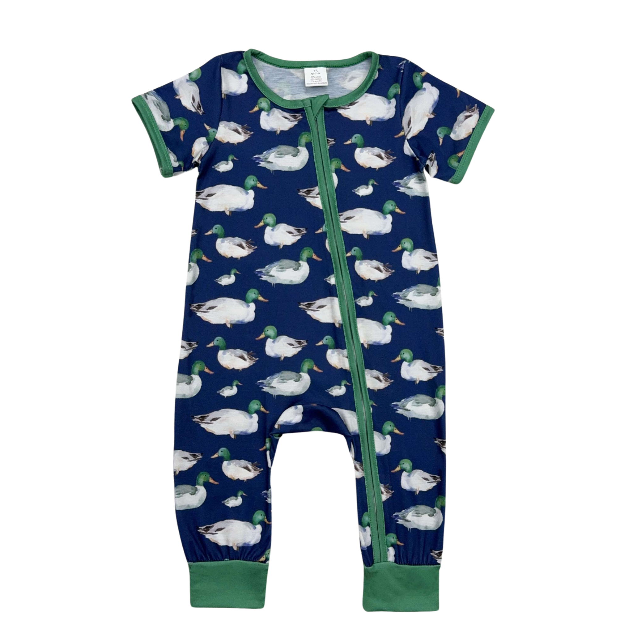 Green & Navy Mallard Romper - Preorder
